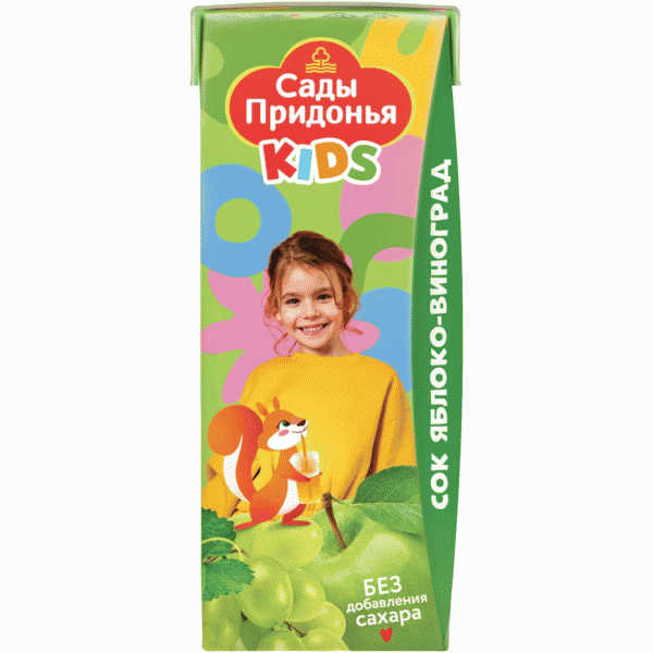 Сок Сады Придонья Kids яблочно-виноградный с 6м 200мл - в магазине «Чижик»