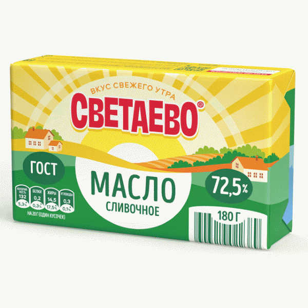 Масло СВЕТАЕВО Крестьянское сладко-сливочное 72.5% 180г - в магазине «Чижик»