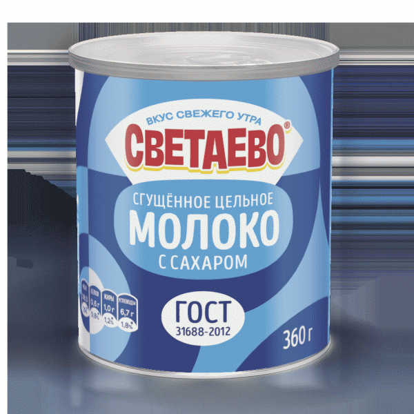 Молоко СВЕТАЕВО цельное сгущённое с сахаром 8.5% 360мл - в магазине «Чижик»
