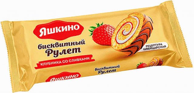 Рулет Яшкино бисквитный клубничный со сливками 200г - в магазине «Чижик»