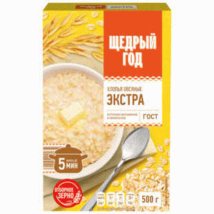 Хлопья ЩЕДРЫЙ ГОД Экстра овсяные №3 500г - в магазине «Чижик»