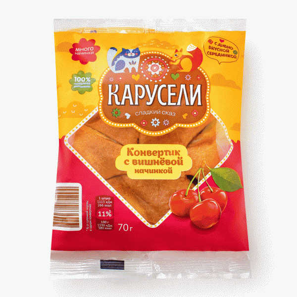 Конвертик КАРУСЕЛИ с вишневой начинкой 70г - в магазине «Чижик»