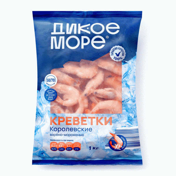 Креветки ДИКОЕ МОРЕ Королевские в/м неразд. 50/70 1кг - в магазине «Чижик»