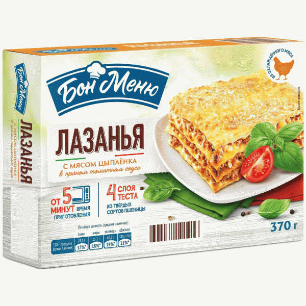 Лазанья БОН МЕНЮ с мясом цыпленка зам. 370г - в магазине «Чижик»