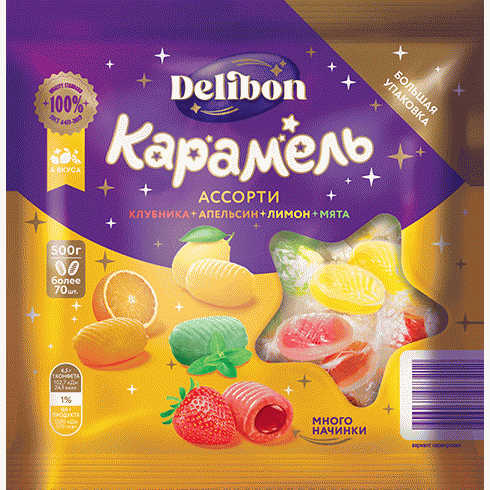 Карамель DELIBON Ассорти с фруктовой начинкой 500г - в магазине «Чижик»