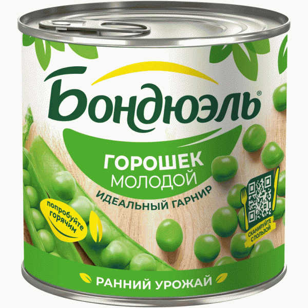 Горошек Бондюэль зелёный молодой 400г - в магазине «Чижик»