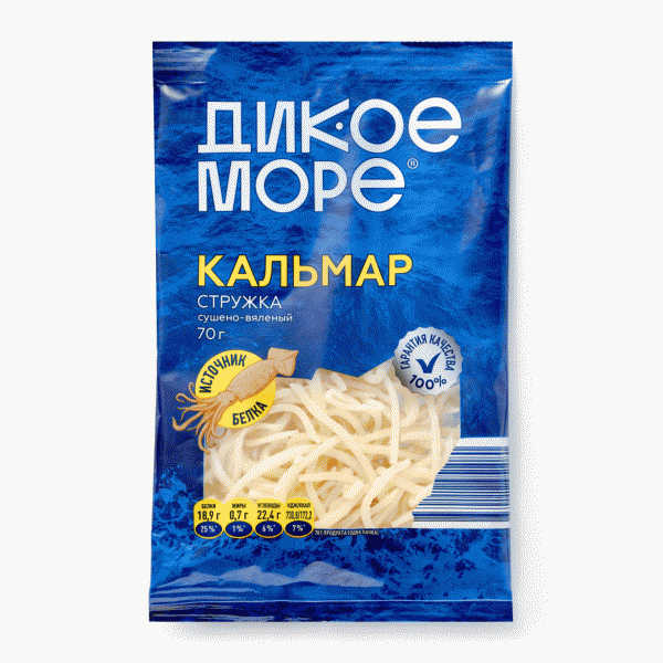 Кальмар ДИКОЕ МОРЕ сушено-вяленый стружка 70г - в магазине «Чижик»