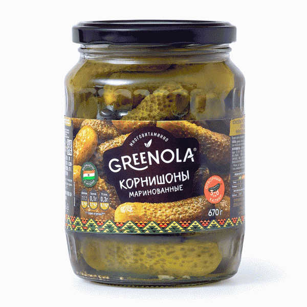 Корнишоны GREENOLA маринов. целые 670г - в магазине «Чижик»