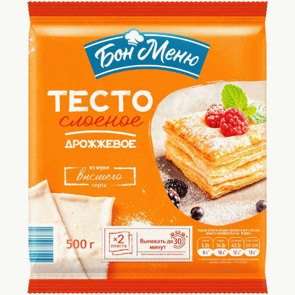 Тесто БОН МЕНЮ слоеное дрожжев. зам. 500г - в магазине «Чижик»