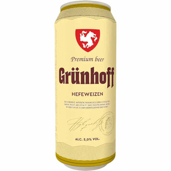 Пиво Grunhoff Hefeweizen светлое пшенич. нефильтр. 5,0% 0,5л - в магазине «Чижик»