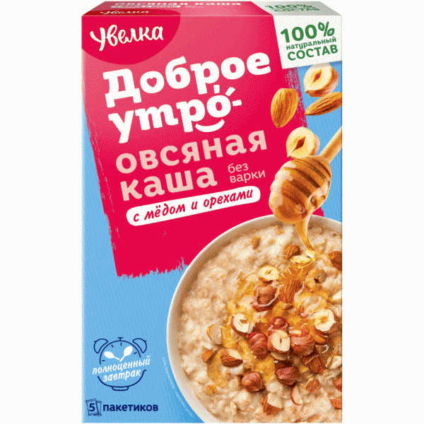 Каша Увелка овсяная с медом и орехами 5х40г - в магазине «Чижик»