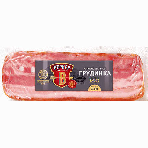 Грудинка ВЕРНЕР копчено-вареная 300г - в магазине «Чижик»