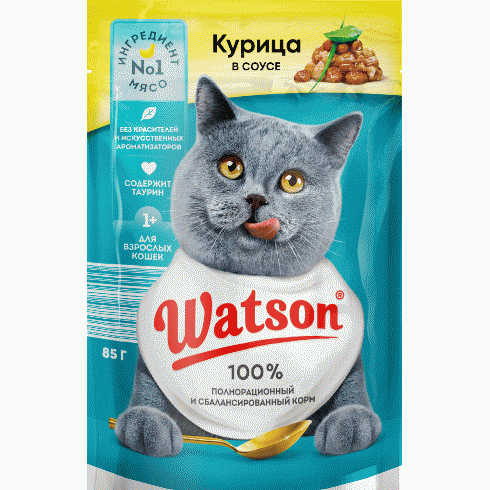 Корм WATSON с курицей в соусе для кошек 85г - в магазине «Чижик»